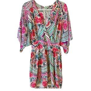 Maeve Women Dress Kimono Sleeves Anthropologie Pink Floral Size0